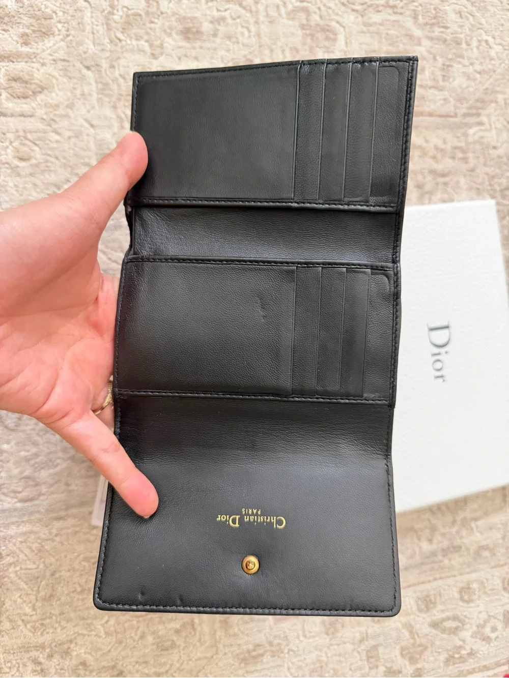 Authentic Dior Diorama Studded Black Leather Long Wallet w/ Box & Saks Receipt